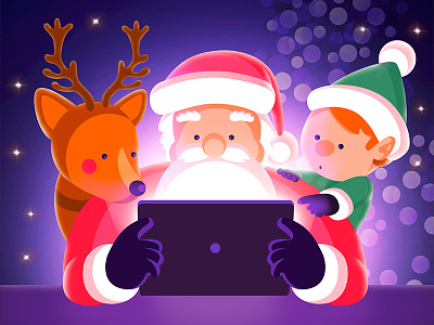Santa & friends watching a movie christmas elf illustration streaming