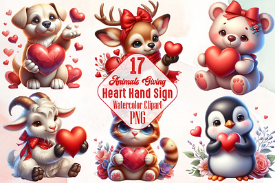 Animals Giving Heart Hand Sign Bundle 3d animation app branding design graphic design illustration logo ui vector