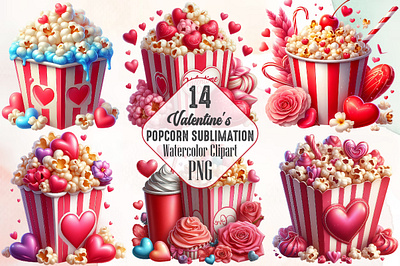 Valentine's Popcorns Sublimation Clipart 3d animation app branding design graphic design illustration logo ui vector