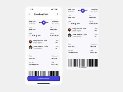 Flight boarding pass - App Design app app design boarding pass clean design flight app flight ticket minimal modern plane boarding pass ui ui components