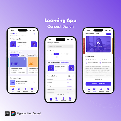 Learning App | Concept Design android app design design educational educational app figma ios learning app purple ui ui ux ux