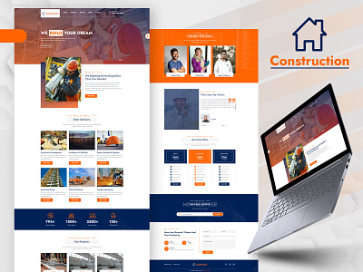 Construction Site: One Page Construction HTML5 Free Template branding construction template construction website free free template graphic design html template logo single page template single page website ui