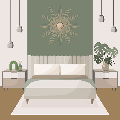 Modern bedroom design postcard