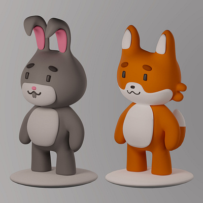 3D Fox and Rabbit character 3d 3d model animation blender branding cartoon design fox game gamedev graphic design illustration kids rabbit render ui
