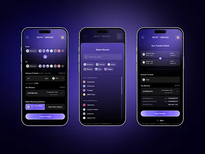 Retrobridge - crypto bridge mobile design bridge crypto dark ui gradient mobile mobile app wallet web design web3