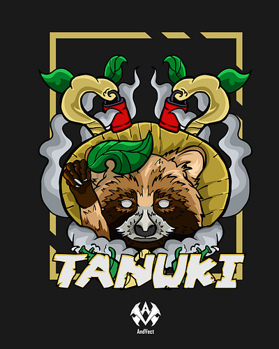 Tanuki Illustration For T-shirt artwork graphic design handraw illustration japanese mythology t shirt t shirt design tanuki vector yokai