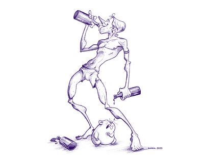 Drunk Guy 2d animation anatomy boy character digital art drawing drunk illustration mouse sketch stylized wine