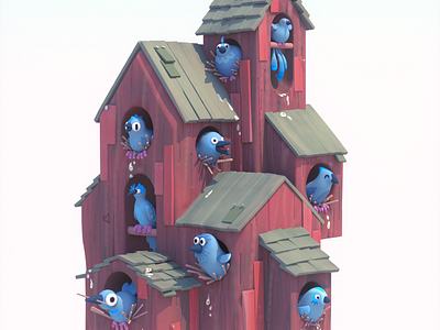Birdhouse Blues 3d 3d illustration adobe substance bird bird illustration birdhouse c4d cinema 4d diligence illustration stuart wade
