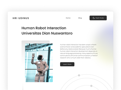 Minimalist Redesign of HRI Udinus Landing Page card company profile dark mode design glassmorphism landing page light mode member mesh on boarding organization profile page redesign robot interaction robotic technology ui visual hierarchy website white space