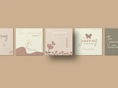 The Journey Podcast templates Bundle kit butterfly canva earth tones enjoy floral graphic design instagram instagram post journey listen mockup nature podacst podcast cover social media design social media templates soft colors templates youtube youtube thumbnail