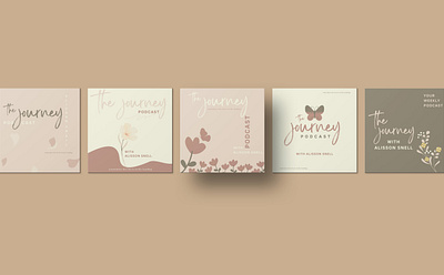 The Journey Podcast templates Bundle kit butterfly canva earth tones enjoy floral graphic design instagram instagram post journey listen mockup nature podacst podcast cover social media design social media templates soft colors templates youtube youtube thumbnail
