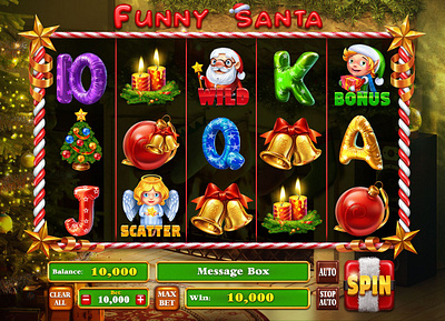 The Main UI design for the casino slot "Funny Santa" chrismas game chrismas slot christmas christmas themed digital art digital designer gambling gambling art gambling design game art game design game reels game ui graphic design reels slot art slot design slot reels ui ui design