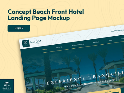 Concept Beach Front Hotel Landing Page Mockup beach front branding figma photoshop revamp typography ui ux web design website