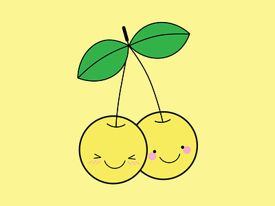 Yellow Cherry adobe illustrator adorable adorable fruit bright cheerful cherry colourful cute cute fruit digital art digital illustration food food art happy fruit illustration kawaii kawaii food kawaii fruit vector yellow cherry