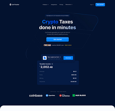 CoinTracker design landingpage ui