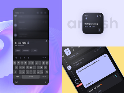 Arcush - Daily Planner animation app blocks clean colorful dark form list minimalistic modal modile navigation simple task theme todo ui ux web widget