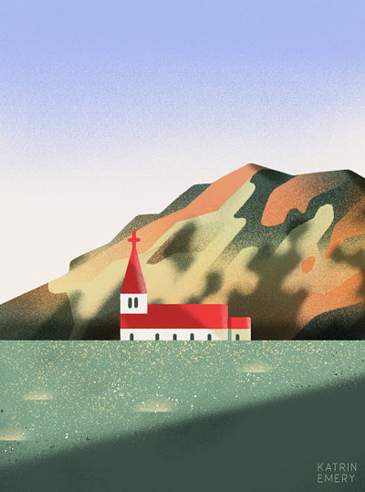 Little church in the mountains church cute illustration landscape procreate texture