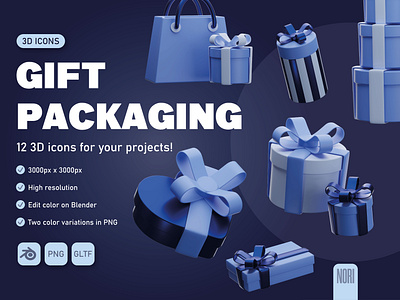 Gift Packaging | 3D Icons Set 3d 3dart 3dicons 3dillustration 3dmodeling blender branding design icon illustration logo ui