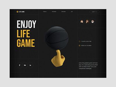 Enjoy Life Game Hero Concept basketball dark design hero memoji play ui ux web design