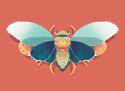 Quilted cicada bug cicada illustration insect procreate texture wings