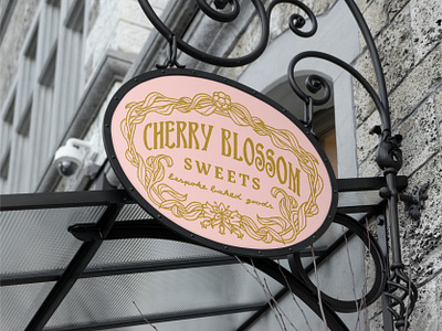 Cherry Blossom Sweets Logo Mockup art nouveau badge bakery brand design brand identity branding branding design emblem identity design logo logo design logotype mockup retro sign signage small business vintage visual identity wordmark