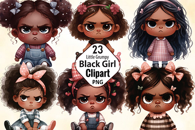 Little Grumpy Black Girl Clipart looking at camera