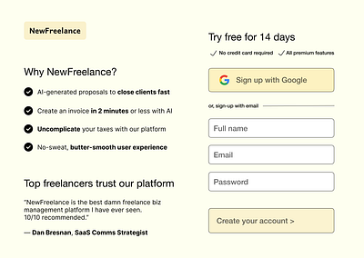 Sign-up Page - Freelance Biz Management Software daily ui desktop figma login page signup ui design ux design