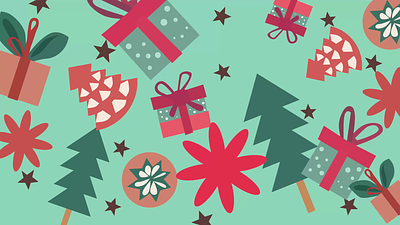 Animated pattern of Christmas gifts decorations and Christmas tr greeting