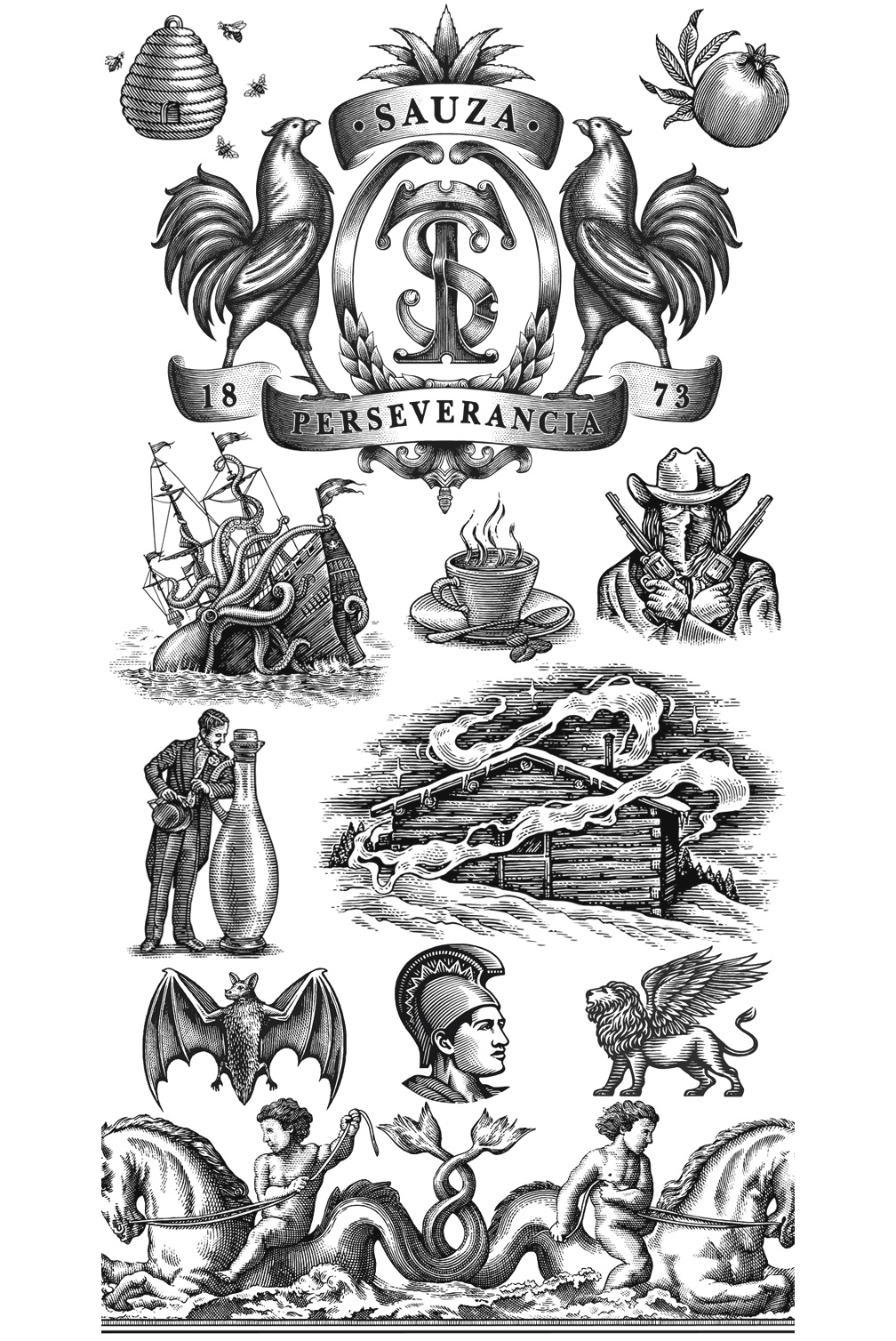 Steven Noble Illustrations Engravings Collection architecture artwork branding design engraving etching food illustration illustrator line art logo pen and ink portraits scratchboard steven noble vintage woodcut