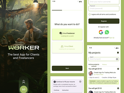 UX UI freelance app concept (for Android) android app app branding design freelance green inspiration minimalism mobile app ui ux ux design