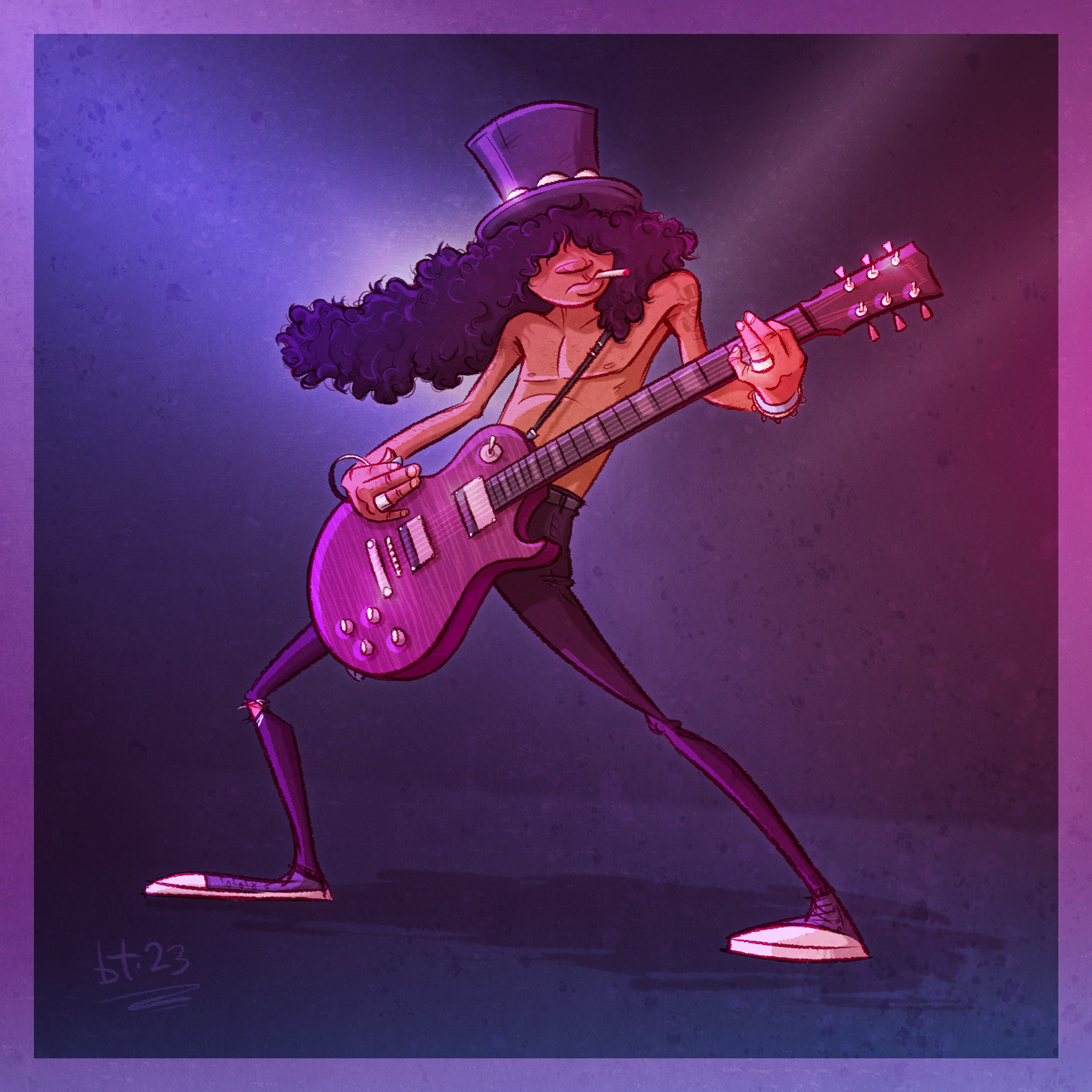 Slash 90s music character design concert digital illustration electric guitar gibson guitar guitarist guns n roses heavy metal illustration music musician rock rock concert rock n roll slash stage top hat