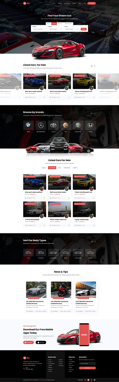 Golify Directory Car dealer home page graphic design listing motors ui