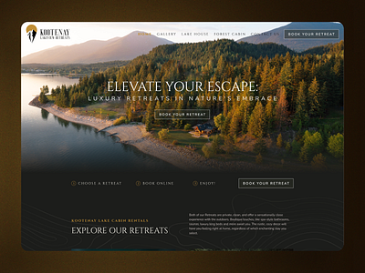 Kootenay Lakeview Retreats | Website Design airbnb atmosphere bc cabins canada design escape graphic design home page kootenay landing page luxury mountains nature outdoor retreats ui ux web website