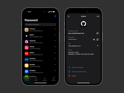 Password Manager iOS App Design apple design dark mode ios ios app design ios security iphone app minimalist mobile app password app password manager swiftui