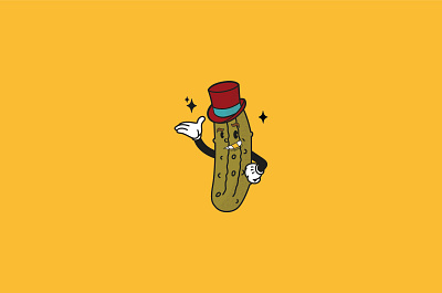 Dill Pickle 30s cartoons character classic cuisine food gastronomy gentleman golden graphic design hat illustration logo mascot modern pickle retro rubberhose tooth tophat vintage