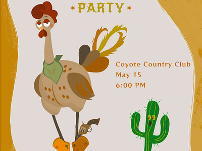 Wild west party poster/ Cartoon Illustration for poster branding cactus cartoon celebrate club cowboy design funny graphic design gun illustration party poster printable rooster vintage west western wild