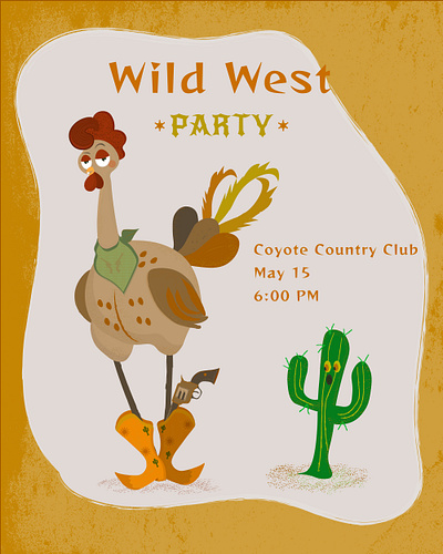 Wild west party poster/ Cartoon Illustration for poster branding cactus cartoon celebrate club cowboy design funny graphic design gun illustration party poster printable rooster vintage west western wild