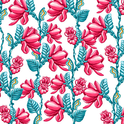 Tropical Flowers Colourful Pattern branding colourful cute floral pattern gentle graphic design illustration pattern tropical tropical pattern vector vector pattern