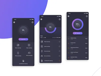 Clean Master - Mobile App cards clean color creative darkmode design gradient graphic design ui design
