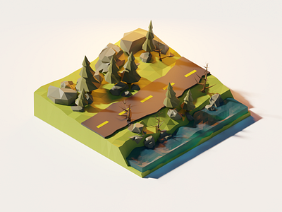 Forrest Road 3d blender forrest lowpoly road