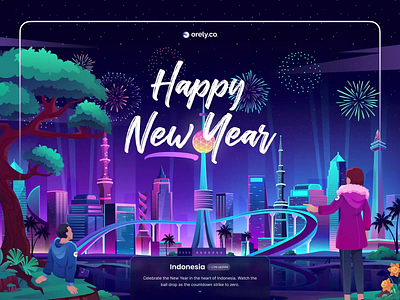 New Year Countdown Landing Page 🎉 2024 animation branding buildings city countdown cyberpunk design fireworks future futuristic illustration landing page logo motion graphics new new year orely ui year