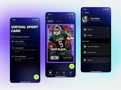 Virtual Sport Card - Concept android app dark design ios mobile sport ui ux