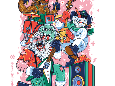 ROCKIN' AROUND british columbia characterdesign christmas christmascard design digitalillustration draw freelance graphic design holiday illustration illustrator rockband santa snowman vector