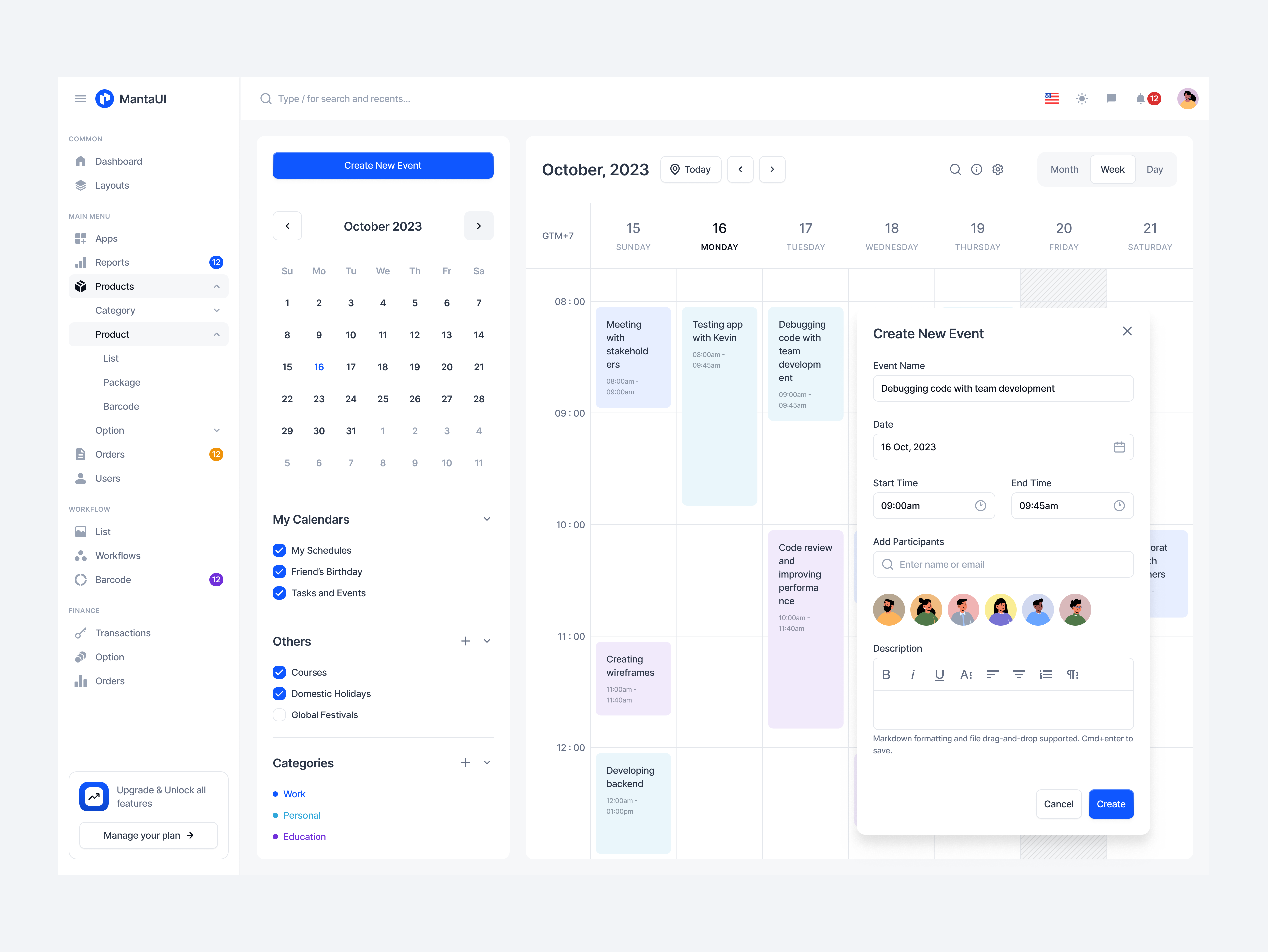 Calendar & Event Dashboard - DailyUI agenda appointment calendar calendar dashboard calendar design dashboard dashboard design date time dates design event meeting minimal navigation project management saas schedule time table ui web design