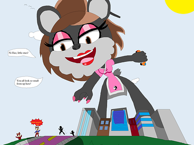 Mega Mei Ling Looming Over adults anthro bears character cute dress fantasy female furry giantess girly illustration kaiju mobian panda perspective pink smile sonic sonicoc