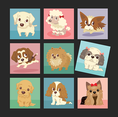 Many poses of puppies animal character dog illustration pet puppy