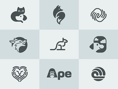 Best Nine - Logos animal animal logos best 9 dribbble best nine brand branding cat dog fox identity kangaroo lion logo minimalist monochrome monoline pet simple simple logos smart logos