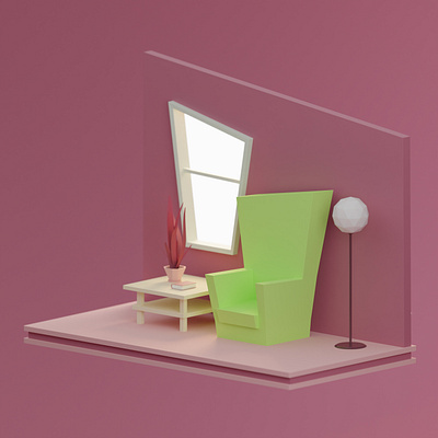 Fantasy Room 3d illusatrion 3d modeling blender minimal