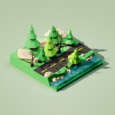 Green Iso Land 3d illusatrtion 3d modeling blender minimal