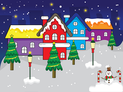 Christmas Season adobe illustrator christmas digital illustration flat illustration flat style illustration snow snowfall snowland snowman vector illustration